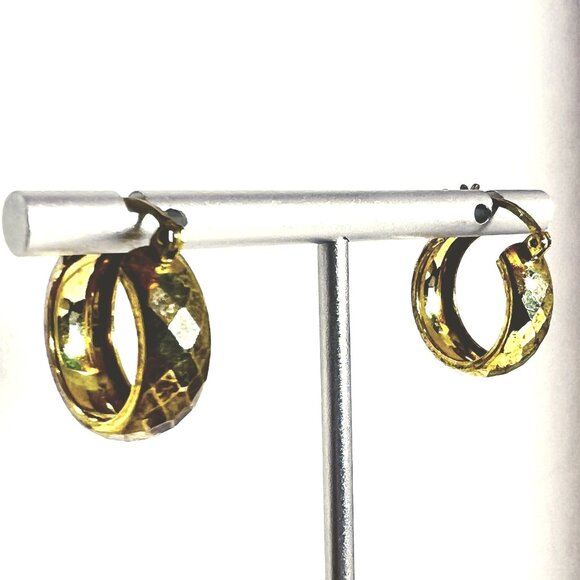 Vtg Gold Vermeil 925 Sterling Silver Diamond-Cut Hoop Earrings Handmade Mexico - Picture 4 of 5